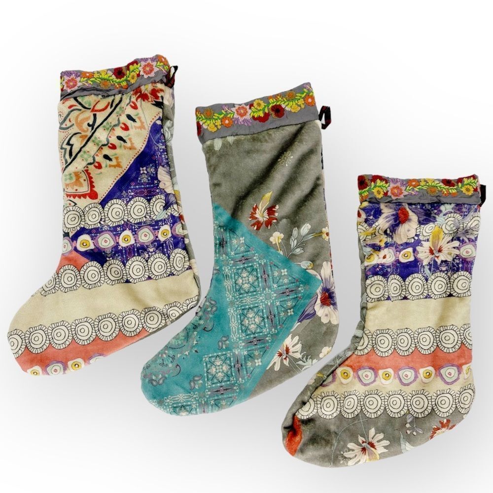 JOHNNY WAS LUXURIOUS CHRISTMAS HOLIDAY STOCKING- Silk and Velvet NWOT- ONE